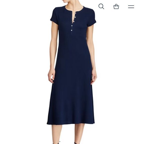 Ralph Lauren Elegant Navy Midi Dress - Picture 1 of 6